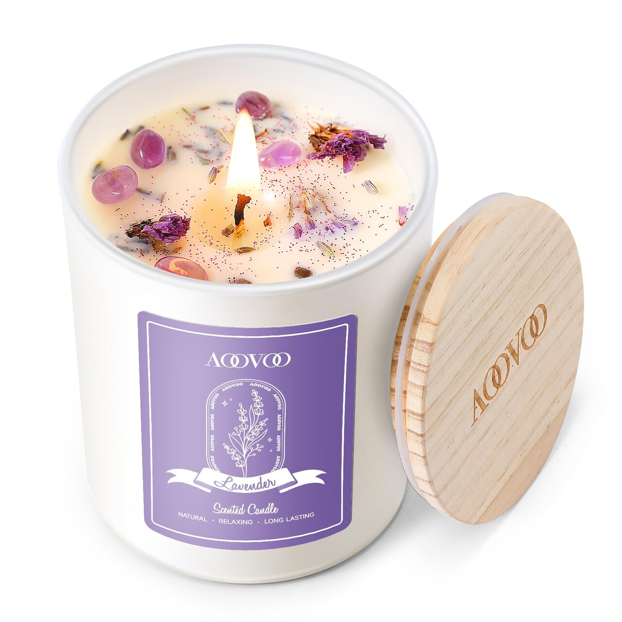 Lavender Scented Candles for Women - Aromatherapy Candle with Crystals Inside, 7oz Soy Candles for Home Scented, Birthday Gifts Mothers Day Candle for Women Mom